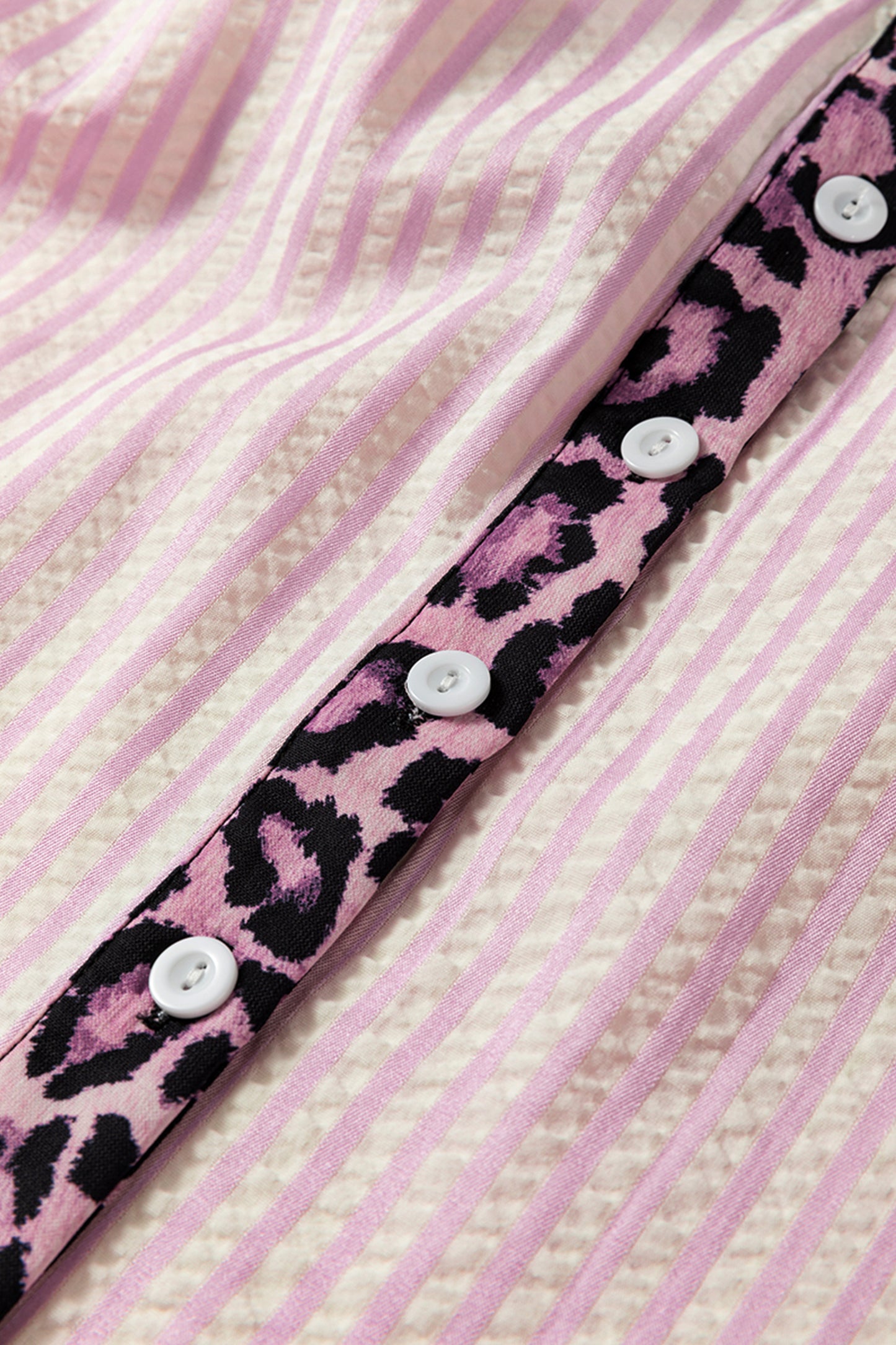 Pink Stripe Leopard Patchwork Long Sleeve Shirt