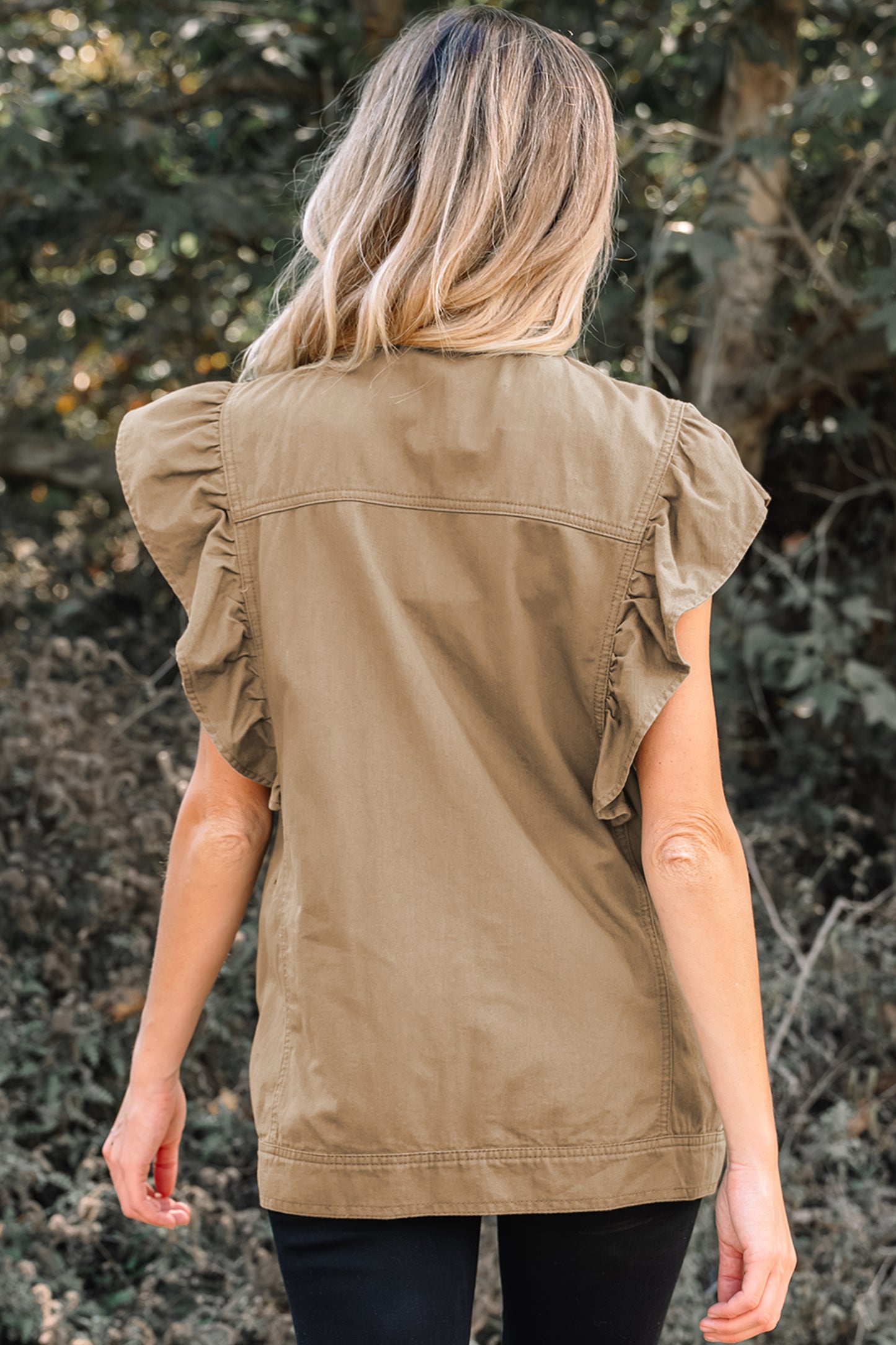 Green Bay Ruffled Patchwork Denim Jacket Vest