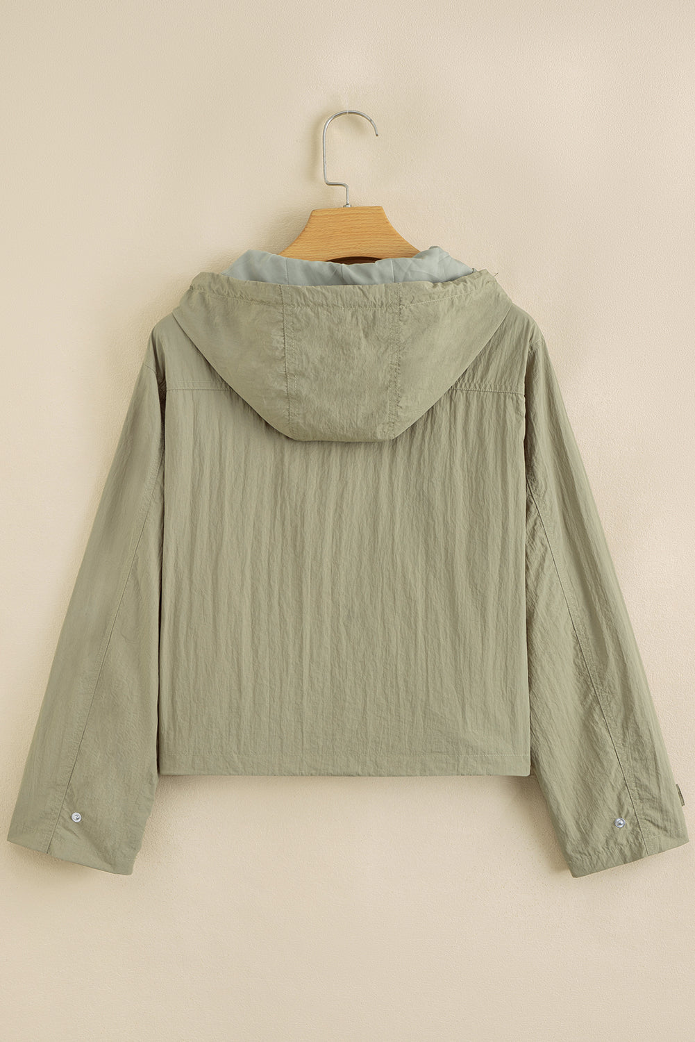 Laurel Green Zipped Pocket Cropped Hooded Utility Jacket
