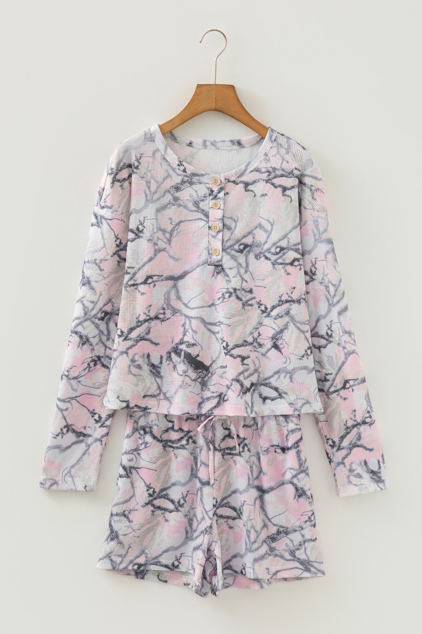 Pink Camo Henley Top and Short Set