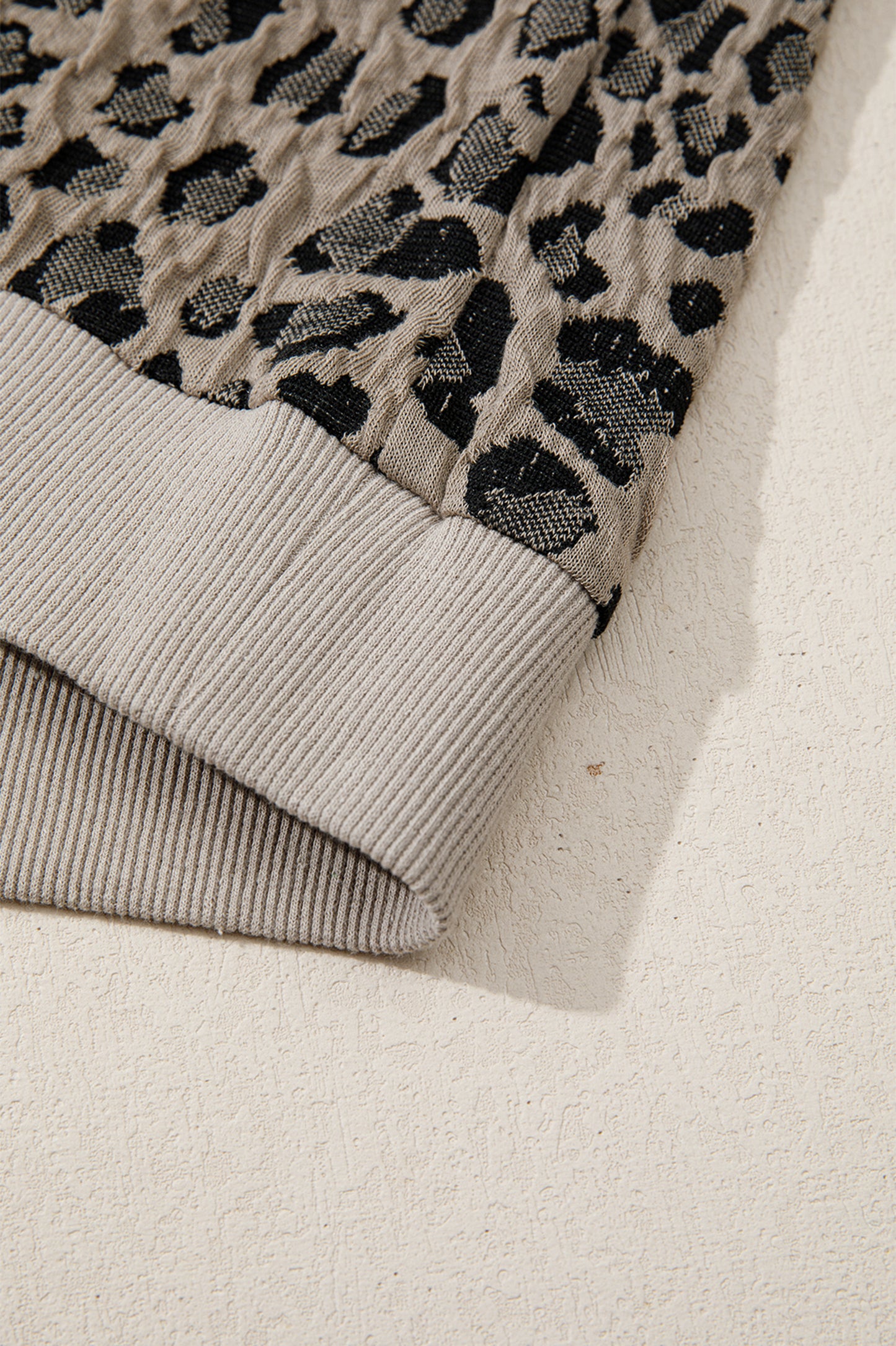 Beige Zip up Collared Leopard Cap Sleeve Top