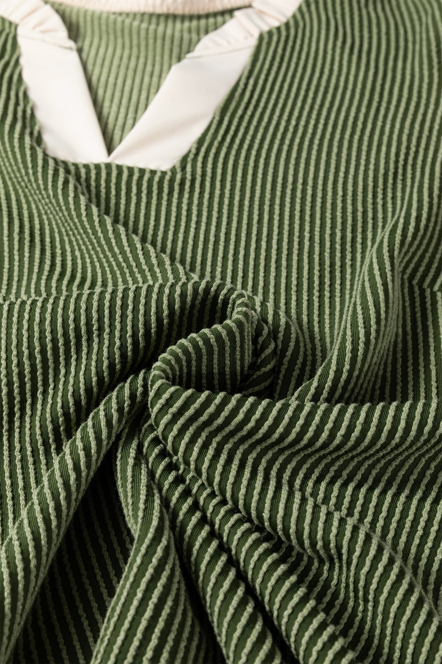 Black Plus Size Contrast Frilled Neckline Ruffled Short Sleeve Ribbed Textured Blouse