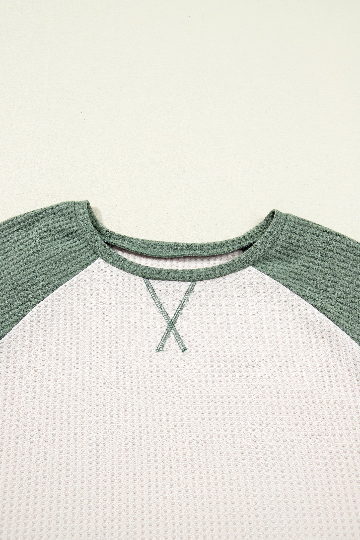 Mist Green Plus Size Waffled Color Block Long Sleeve Top