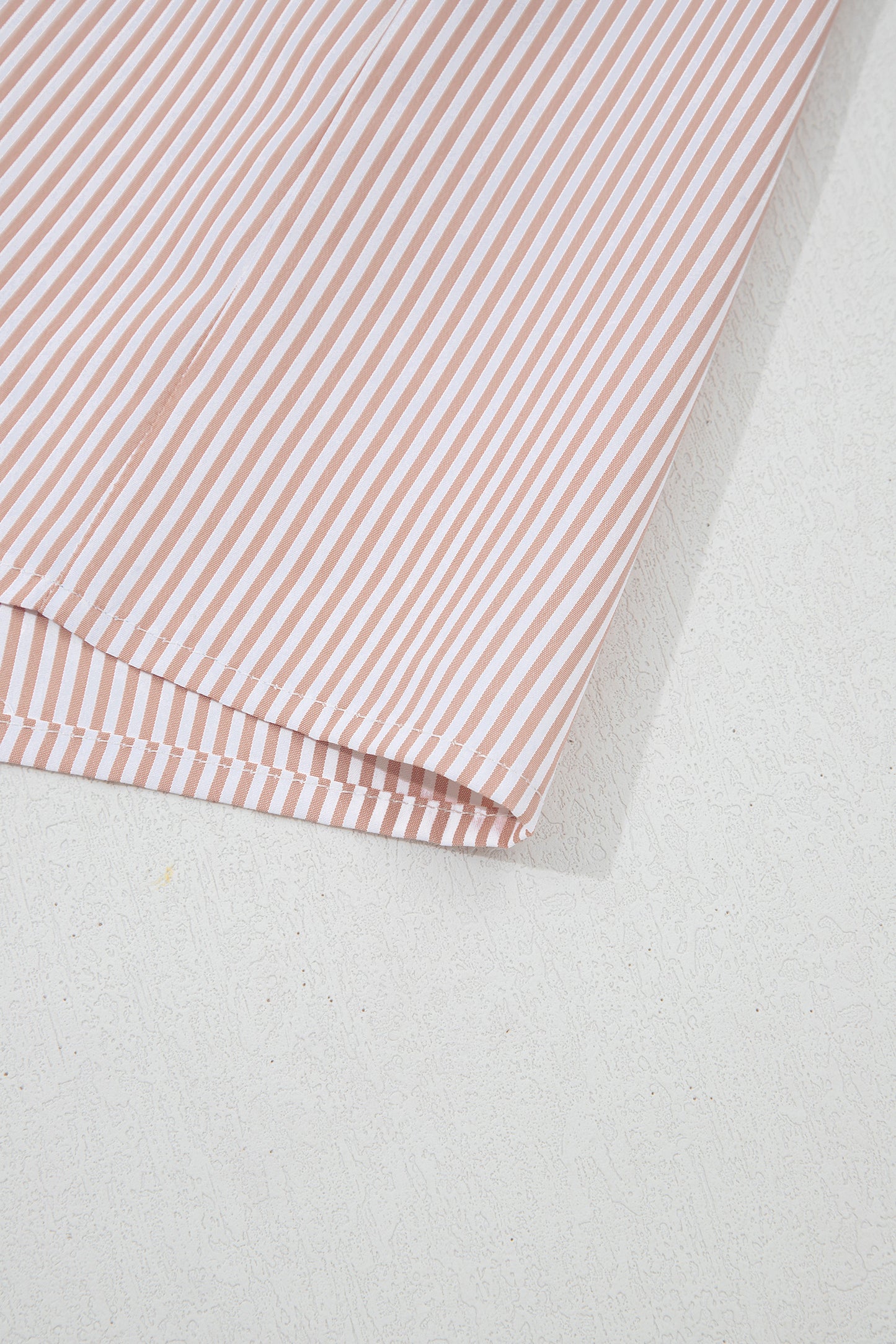 Khaki Stripe Color Block Patchwork Detail Frilled Collar Button Down Shirt