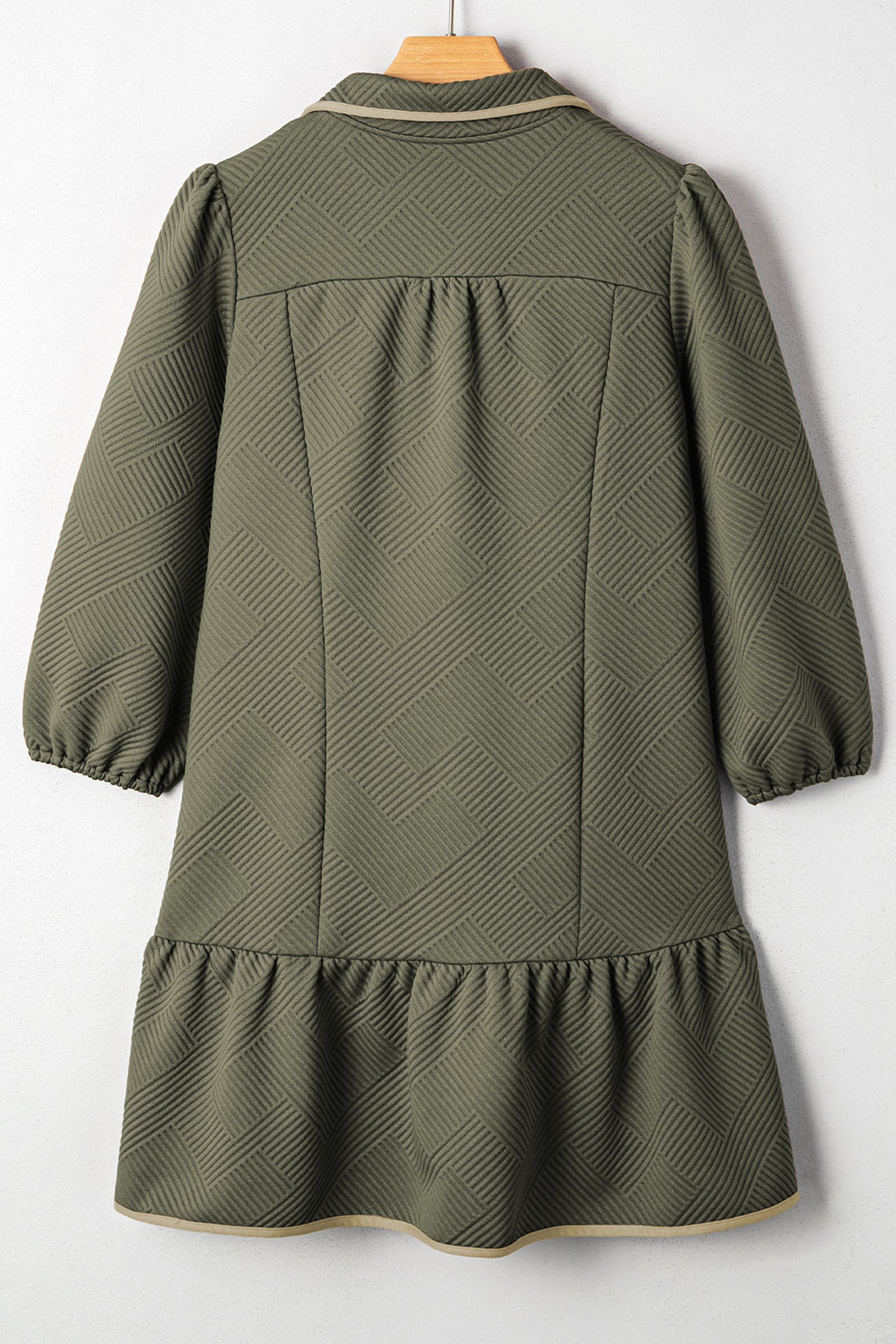 Jungle Green Plus Size Textured Contrast Trim Quarter Zip Bracelet Sleeve Mini Dress