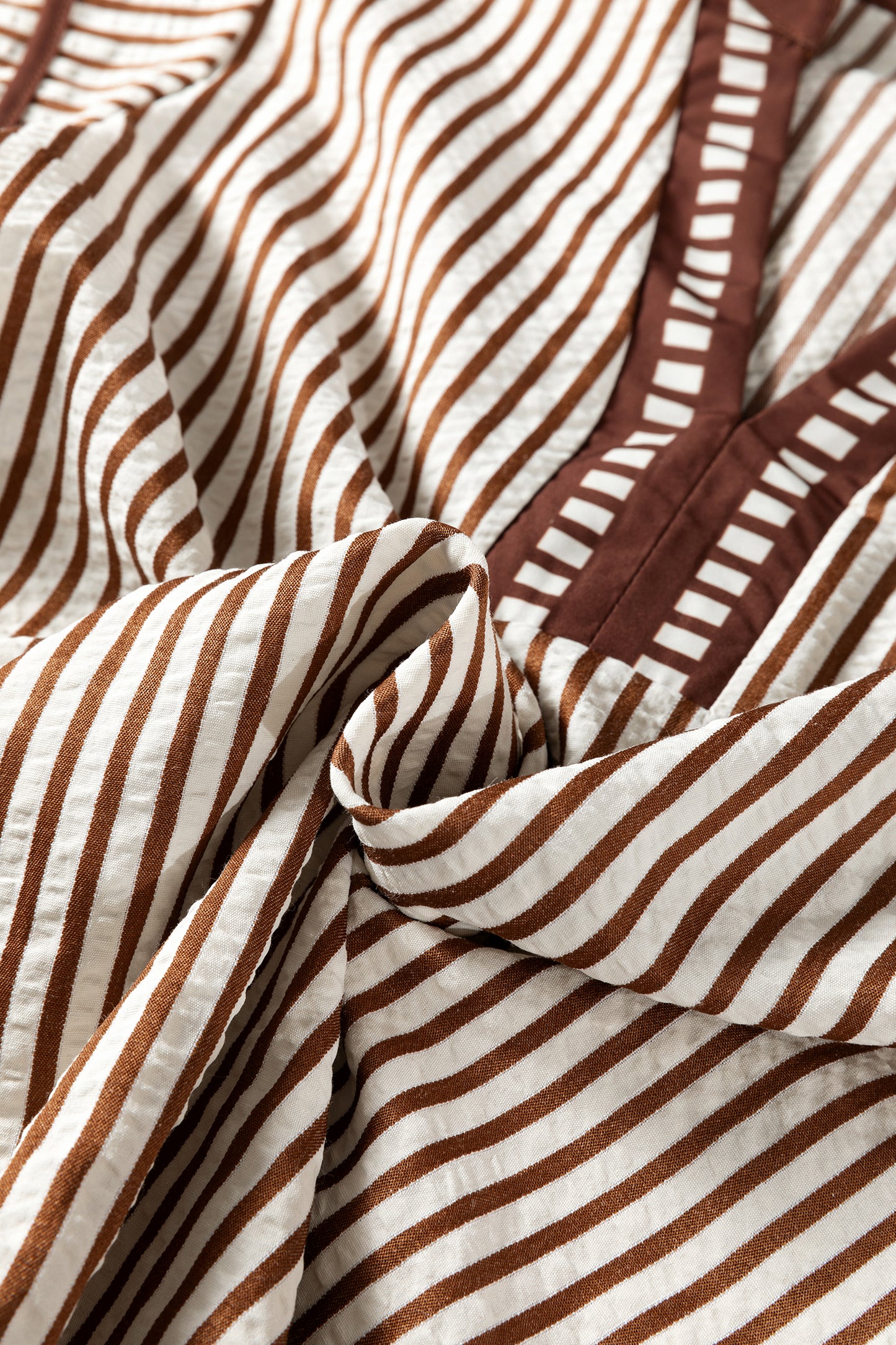 Khaki Stripe Double Ruffled Short Sleeve V Neck Blouse